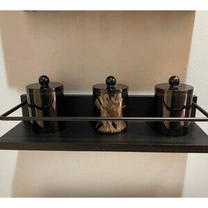 3 Pack Qtip Dispenser Apothecary Jars Bathroom with Labels-12 oz Black Plastic